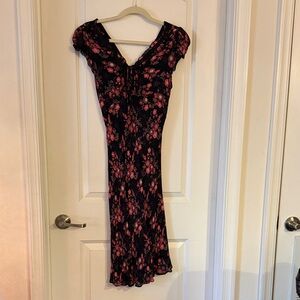 Angie Black and Pink Floral Midi Dress
